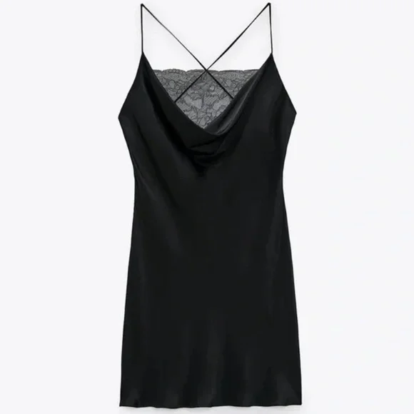Zara Black Satin Slip Dress - Picture 4 of 7